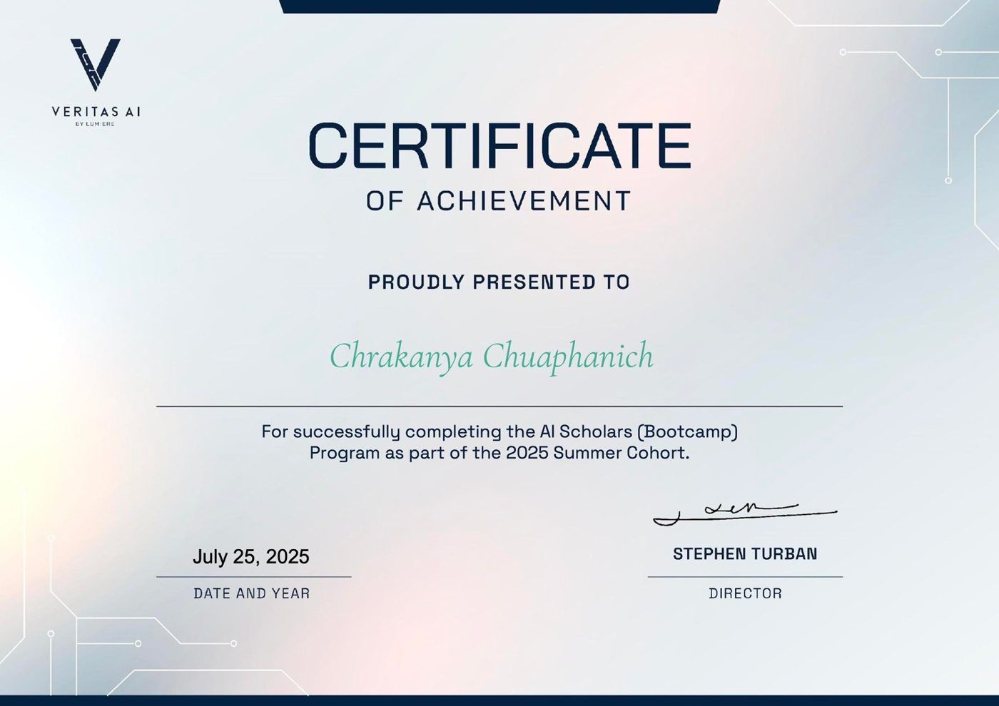 Veritas AI certificate of achievement